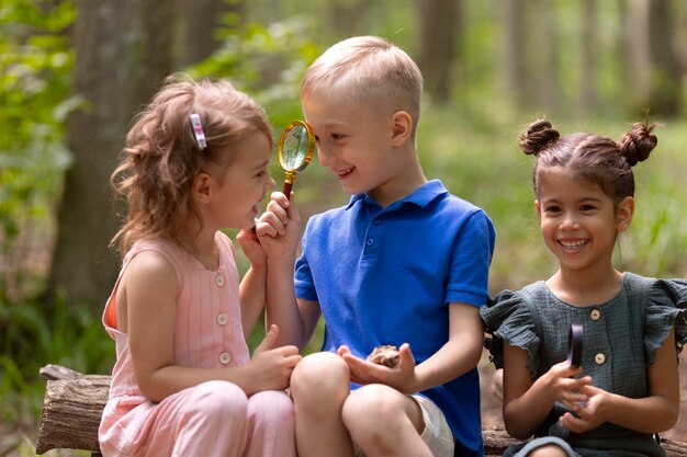 Curious kids participating in a treasure hunt