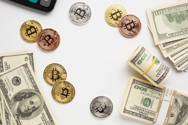 Free Photo currency on desk top view