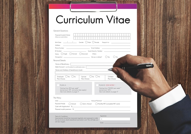 Foto gratuita curriculum vitae biografia modulo concept