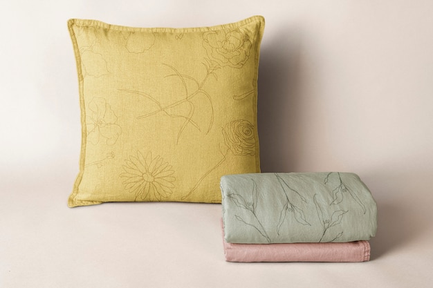 Бесплатное фото Наволочка, постельное белье из натуральной ткани