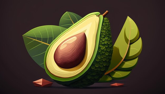 Free photo cut avocado fruit closeup on a dark background generative ai