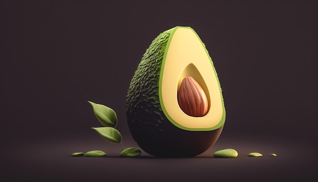 Free photo cut avocado fruit closeup on a dark background generative ai