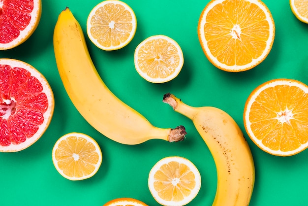 Cut of colorful fresh tropical fruits