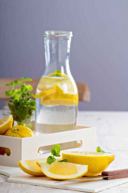 Cut lemons on a cutting board