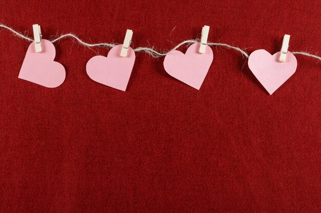 Cut out hearts on rope