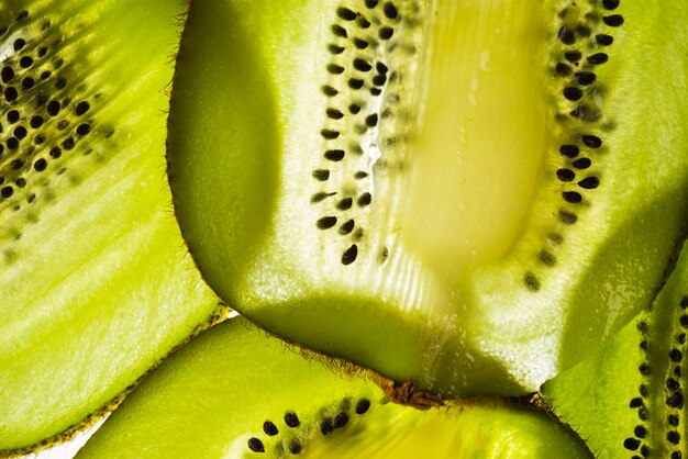 Cut slices of yummy kiwi fruit close-up