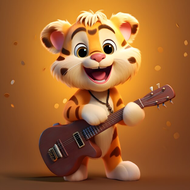 Free photo cut tiger playing the guitar