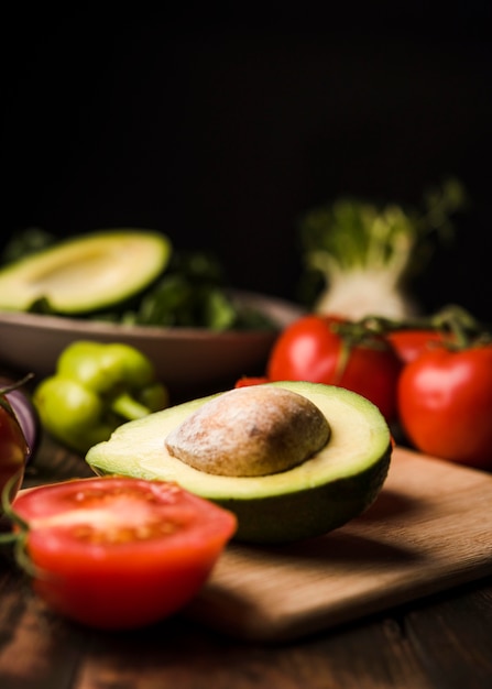 Cut tomato and avocado for salad front view