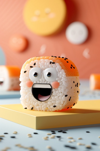 Foto gratuita sushi 3d carino con la faccia
