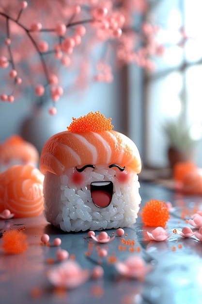 Free photo cute 3d sushi with face