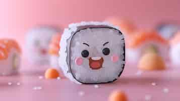 Free photo cute 3d sushi with face