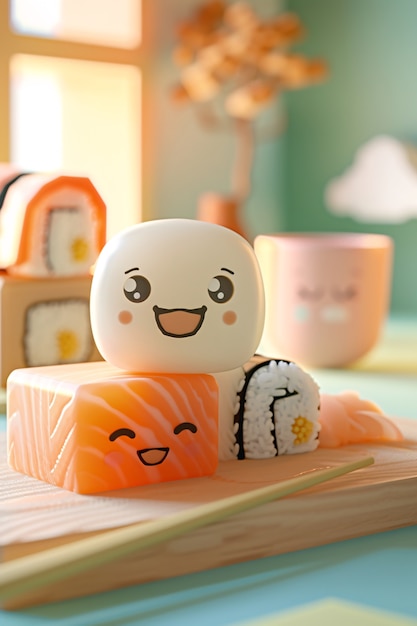 Бесплатное фото Милый 3d-суши с лицом