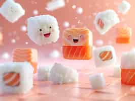 Free photo cute 3d sushi with face