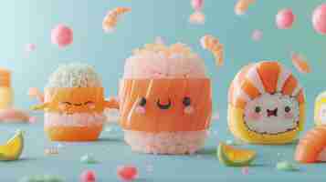 Free photo cute 3d sushi with face