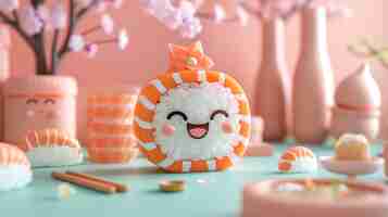 Free photo cute 3d sushi with face