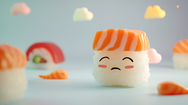 Free photo cute 3d sushi with face