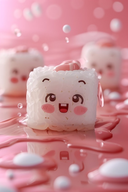 Foto gratuita sushi 3d carino con la faccia