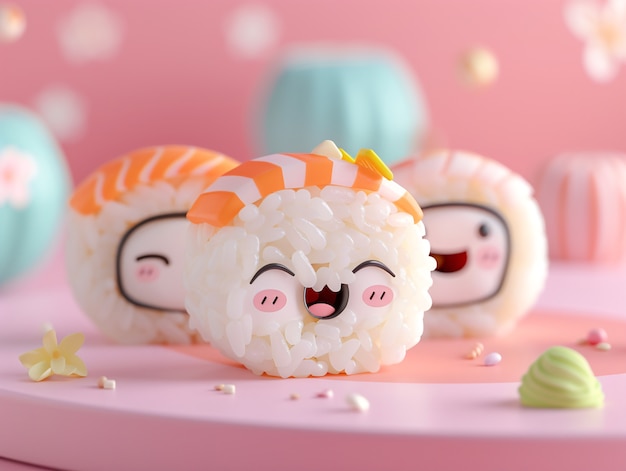 Free photo cute 3d sushi with face