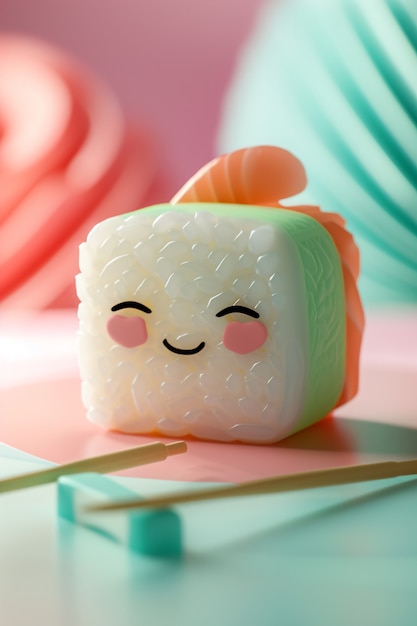 Foto gratuita sushi 3d carino con la faccia