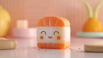 Free photo cute 3d sushi with face