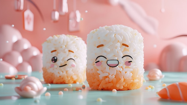 Free photo cute 3d sushi with face