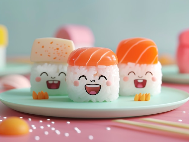 Free photo cute 3d sushi with face