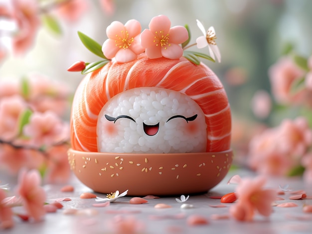 Free photo cute 3d sushi with face