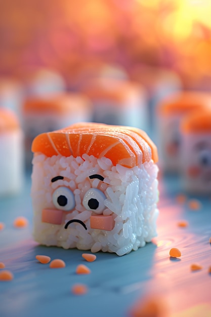 Free photo cute 3d sushi with face