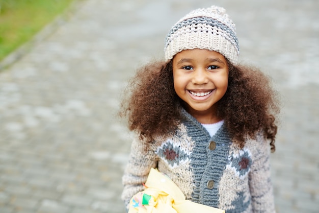 Cute African-American Girl Wearing Knits