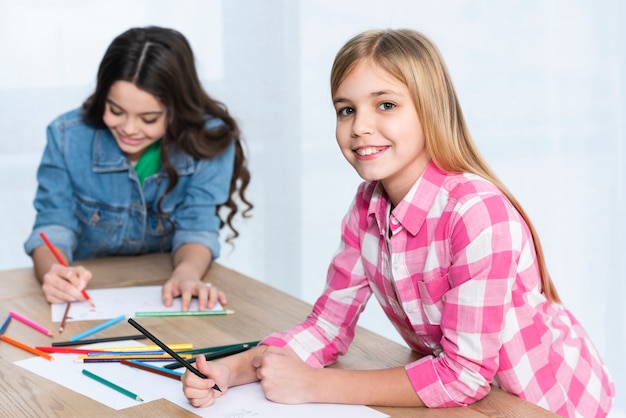 Cute angle girls coloring