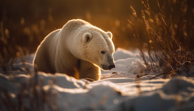 Free photo cute arctic mammal walking on snowy ice generated by ai