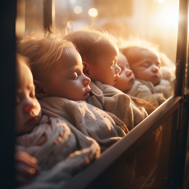 Cute babies sleeping indoors