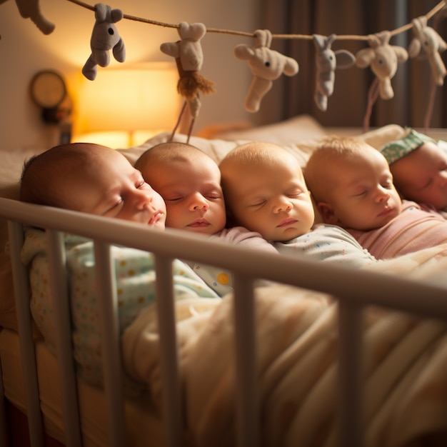 Free photo cute babies sleeping indoors