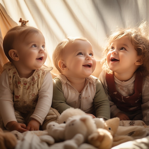 Free photo cute babies together indoors