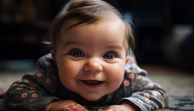 Cute baby boy smiling in close up portrait generated by AI