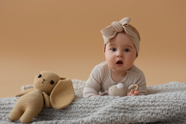 Foto gratuita bambino carino con animale di peluche