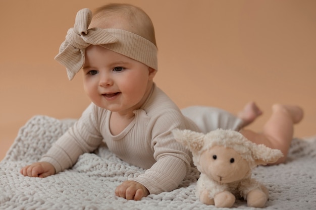 Foto gratuita bambino carino con animale di peluche