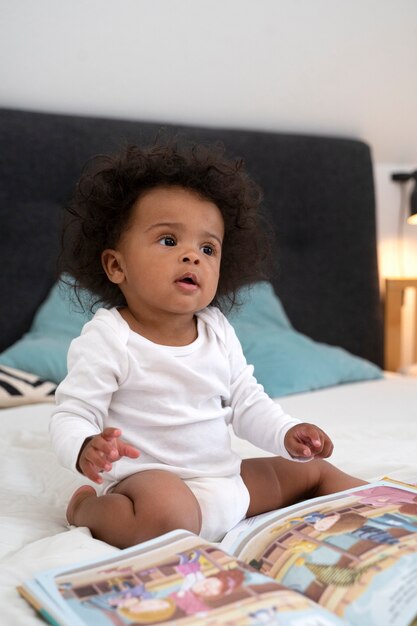 Cute black baby at home