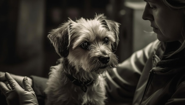 Free photo cute black and white terrier puppy portrait generative ai