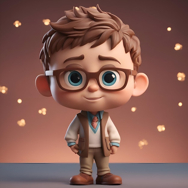 Free photo cute boy with glasses and bow tie 3d rendering