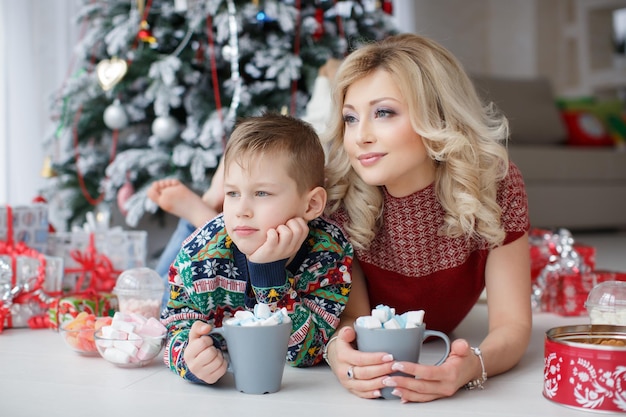 cute boy with mother at home