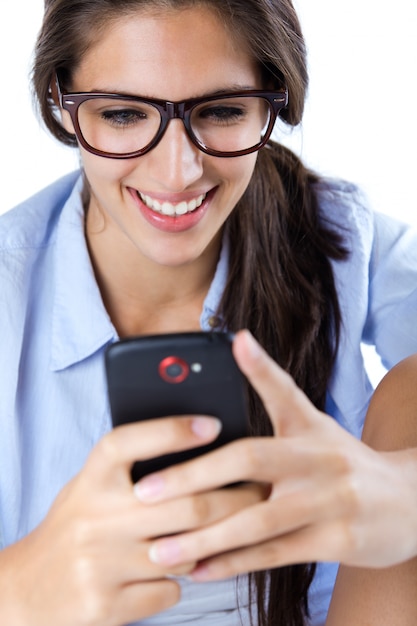 Cute brunette woman taking photo of herself