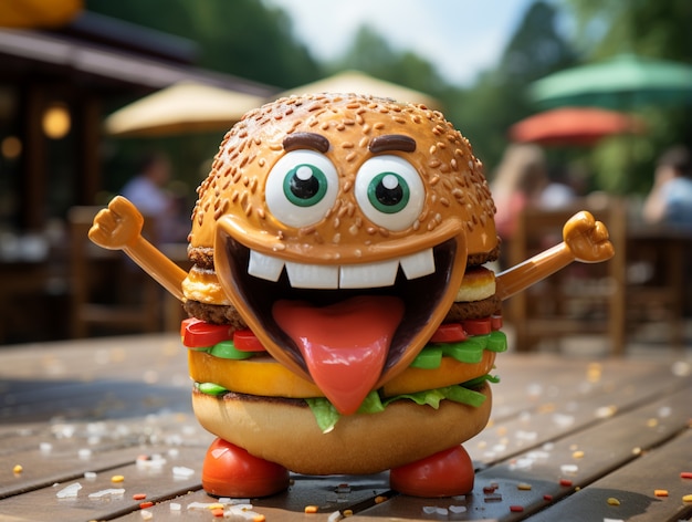 Free photo cute burger with facial expression