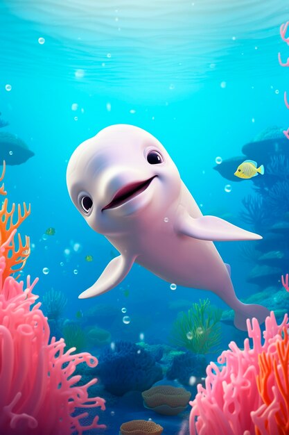 Cute cartoon dolphin smiling