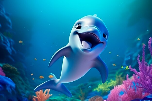 Cute cartoon dolphin smiling