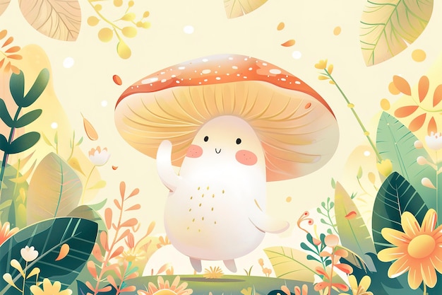 Free photo cute cartoon mushroom illustration