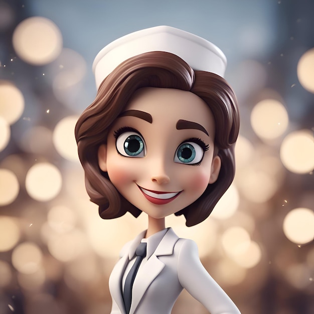 Free photo cute cartoon nurse on a bokeh background 3d rendering