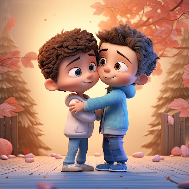 Free photo cute cartoony characters hugging