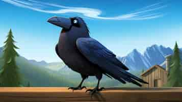 Free photo cute cartoony  crow in nature