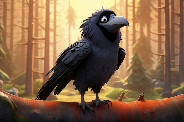 Cute cartoony  crow in nature